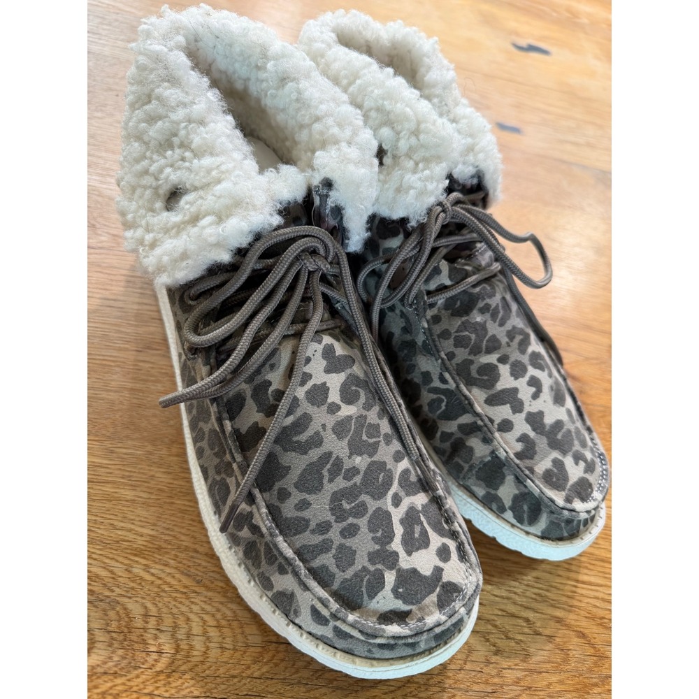 Gypsy Jazz Womens Leopard Print Faux Shearling Ankle Boots Size 9